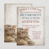 Aankondiging van pensionering met oude laarzen (Voorkant / Achterkant)