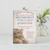 Aankondiging van pensionering met oude laarzen (Staand voorkant)