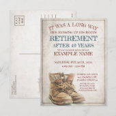 Aankondiging van pensionering met oude laarzen (Voorkant / Achterkant)