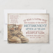 Aankondiging van pensionering met oude laarzen (Voorkant)