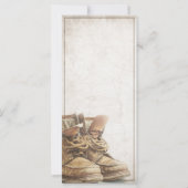 Aankondiging van pensionering met oude laarzen (Achterkant)