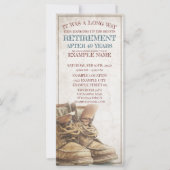 Aankondiging van pensionering met oude laarzen (Voorkant)