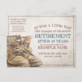 Aankondiging van pensionering met oude laarzen (Voorkant)