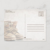 Aankondiging van pensionering met oude laarzen (Achterkant)