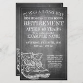 Aankondiging van pensionering met oude laarzen V3. (Voorkant / Achterkant)