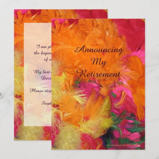 Aankondiging van pensionering, Oranje roze veren (Voorkant / Achterkant)