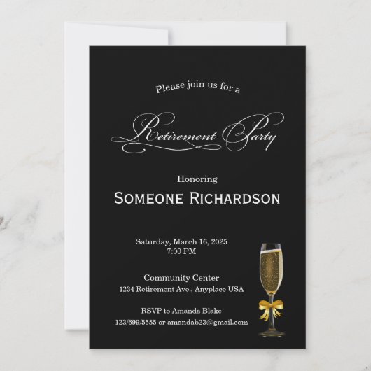 Aankondiging van pensioneringsfeest met champagne (Voorkant)