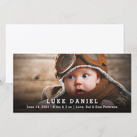 Aankondiging van persoonlijke Baby Fotokaart (Voorkant / Achterkant)