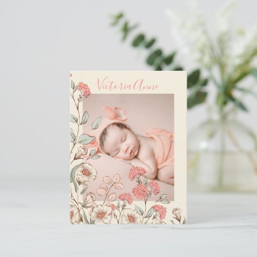 Aankondiging van persoonlijke geboortedatum foto-m briefkaart (Staand voorkant)