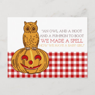 Aankondiging van pomkin Owl & Gingham Baby Girl