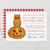 Aankondiging van pomkin Owl & Gingham Baby Girl (Voorkant / Achterkant)