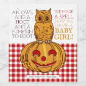 Aankondiging van pomkin Owl & Gingham Baby Girl Wijn Etiket (Enkel label)
