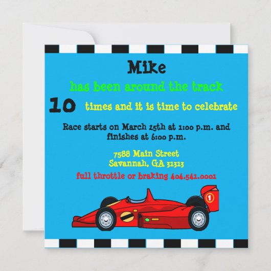 Aankondiging van Race Car Birthday (Voorkant)