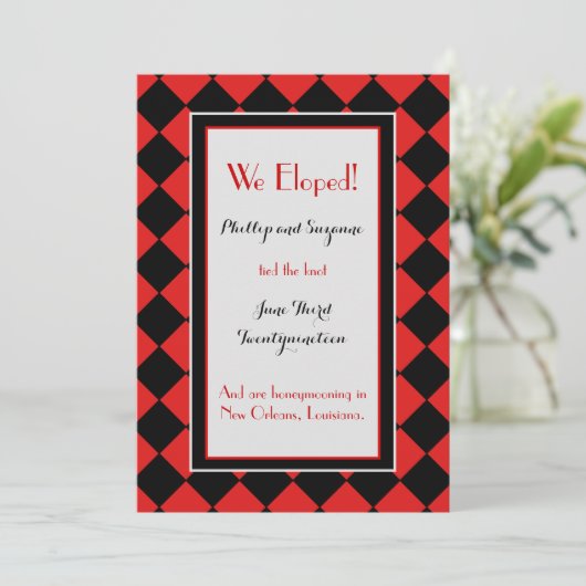 Aankondiging van Red Harlequin Pattern Elopement (Staand voorkant)