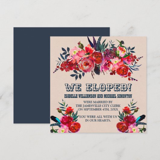 Aankondiging van Red & Roze Floral Elopement (Voorkant / Achterkant)