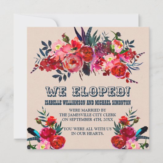 Aankondiging van Red & Roze Floral Elopement (Voorkant)