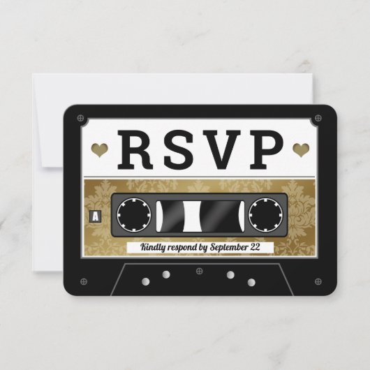 Aankondiging van Retro Cassettebandje Wedding RSVP (Voorkant)