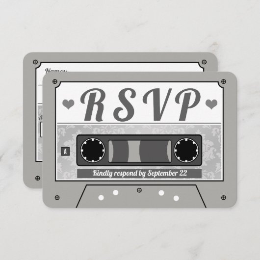 Aankondiging van Retro Cassettebandje Wedding RSVP (Voorkant / Achterkant)