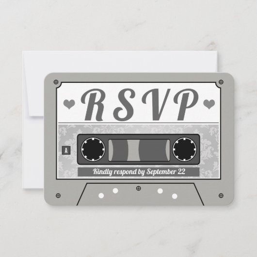 Aankondiging van Retro Cassettebandje Wedding RSVP (Voorkant)