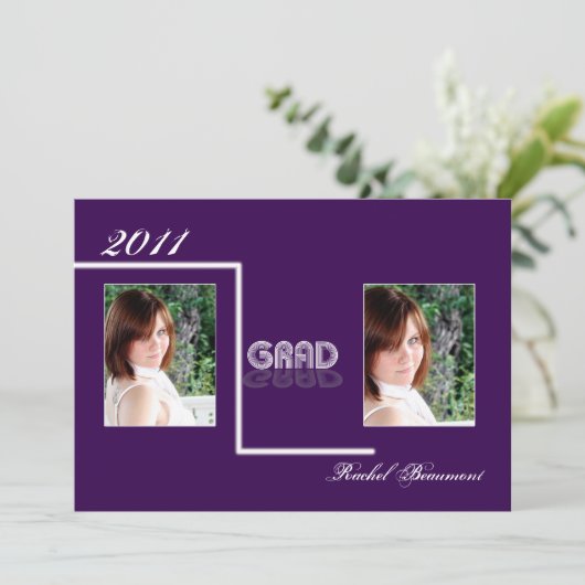 Aankondiging van Retro Paars en White Afstuderen (Staand voorkant)