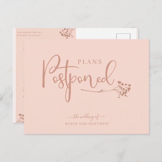 Aankondiging van roos Gold Postponement Wedding Briefkaart (Voorkant / Achterkant)