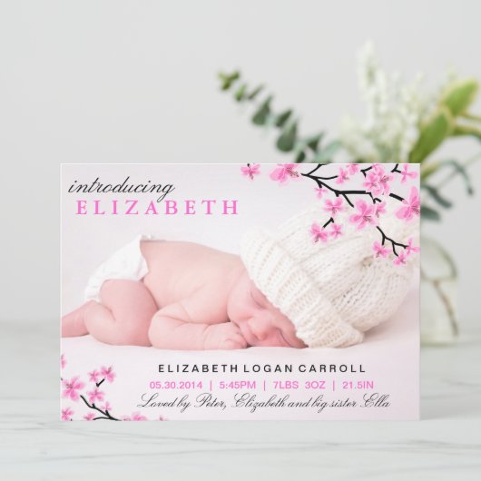 Aankondiging van roze Floral Birth (Staand voorkant)