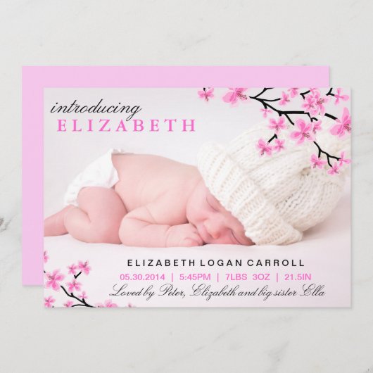 Aankondiging van roze Floral Birth (Voorkant / Achterkant)