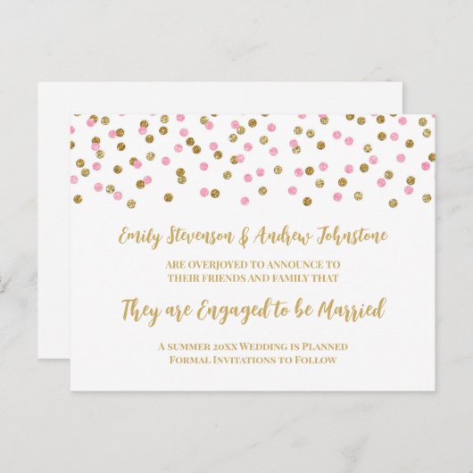 Aankondiging van roze goudConfetti Verloving (Voorkant / Achterkant)