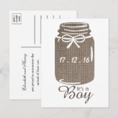 Aankondiging van Rustic Burlap Mason Jar Baby Boy (Voorkant / Achterkant)