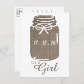 Aankondiging van Rustic Burlap Mason Jar Baby Girl (Voorkant / Achterkant)