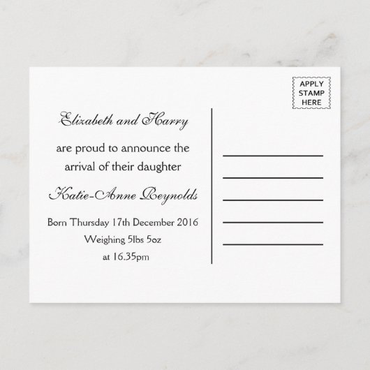 Aankondiging van Rustic Burlap Mason Jar Baby Girl (Achterkant)