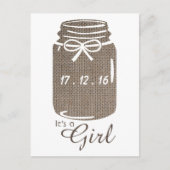 Aankondiging van Rustic Burlap Mason Jar Baby Girl (Voorkant)