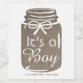 Aankondiging van Rustic Burlap Mason Jar New Baby Wijn Etiket (Enkel label)