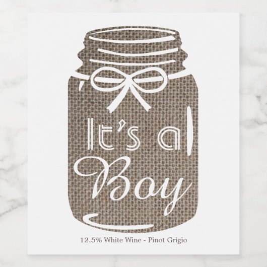 Aankondiging van Rustic Burlap Mason Jar New Baby  Wijn Etiket (Enkel label)