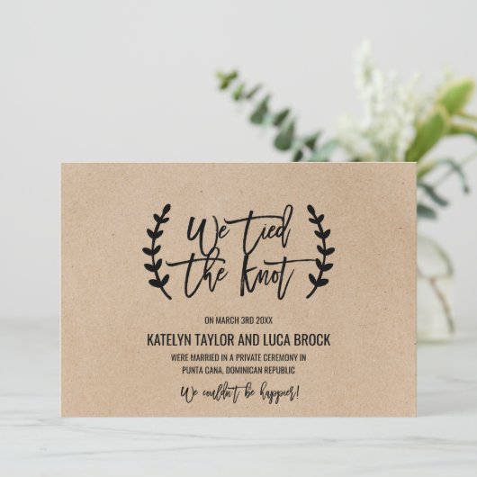 Aankondiging van Rustic Chic Faux Kraft Elopement (Staand voorkant)