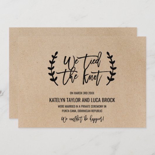 Aankondiging van Rustic Chic Faux Kraft Elopement (Voorkant / Achterkant)