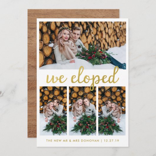 Aankondiging van Rustic Wood en Gold Photo Elopeme (Voorkant / Achterkant)