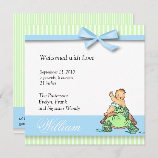 Aankondiging van schildpad Baby Birth (Voorkant / Achterkant)