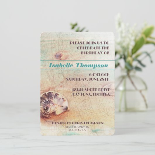 Aankondiging van Seashell Beach Collage Birthday P (Staand voorkant)