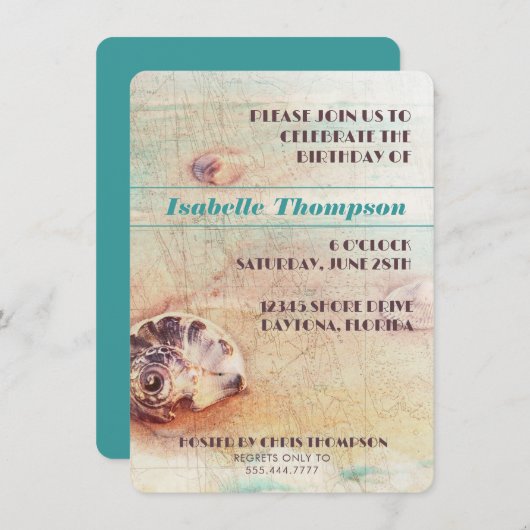 Aankondiging van Seashell Beach Collage Birthday P (Voorkant / Achterkant)