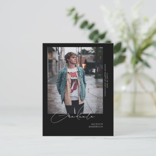 Aankondiging van Solo Photo Black Afstuderen Briefkaart (Staand voorkant)