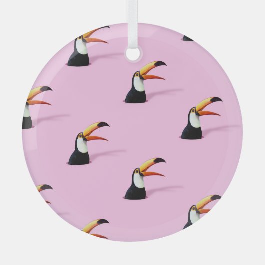 Aankondiging van Toucan: Tropical Pink Paradise Glas Ornament (Voorkant)
