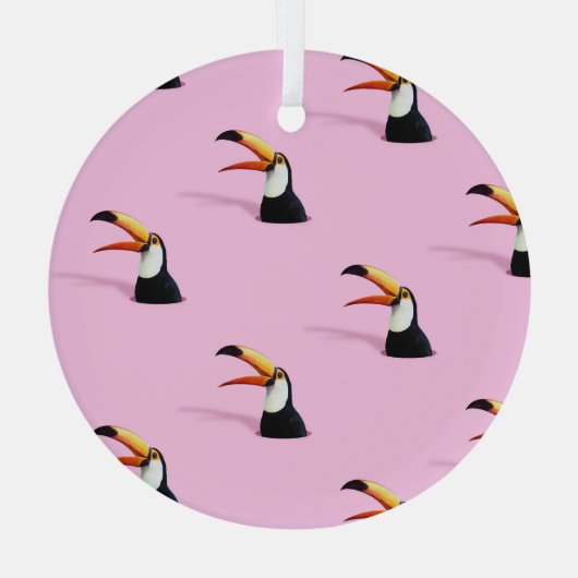 Aankondiging van Toucan: Tropical Pink Paradise Glas Ornament (Achterkant)
