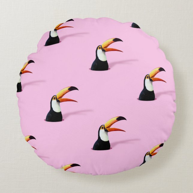 Aankondiging van Toucan: Tropical Pink Paradise Rond Kussen (Voorkant)