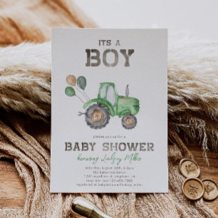 Aankondiging van tractorBaby shower   Groene tract