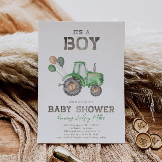 Aankondiging van tractorBaby shower | Groene tract