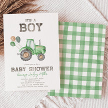 Aankondiging van tractorBaby shower | Groene tract