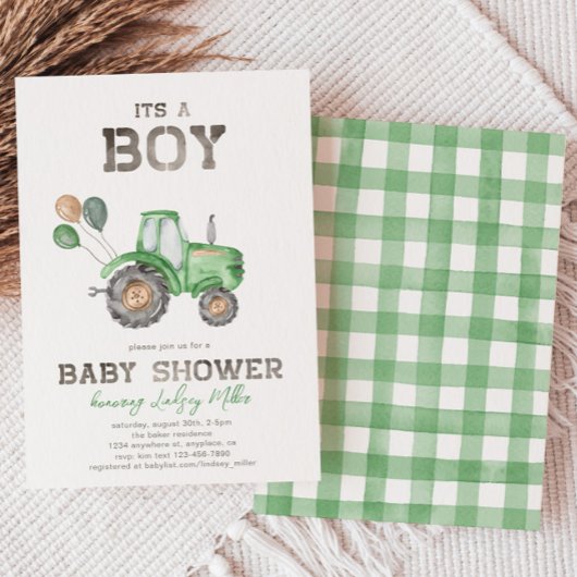 Aankondiging van tractorBaby shower | Groene tract