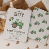 Aankondiging van tractorBaby shower | Groene tract