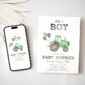 Aankondiging van tractorBaby shower | Groene tract